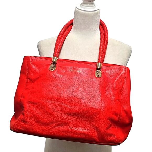 Cole Haan Womens Large Red 6 Compartment Gold Accent Hand Shoulder Bag 13x10x6 - Picture 1 of 12
